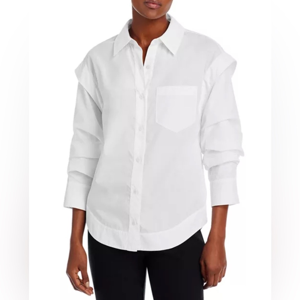 NWT Derek Lam 10 Crosby Marley ruched sleeve shirt button dress office casual 6